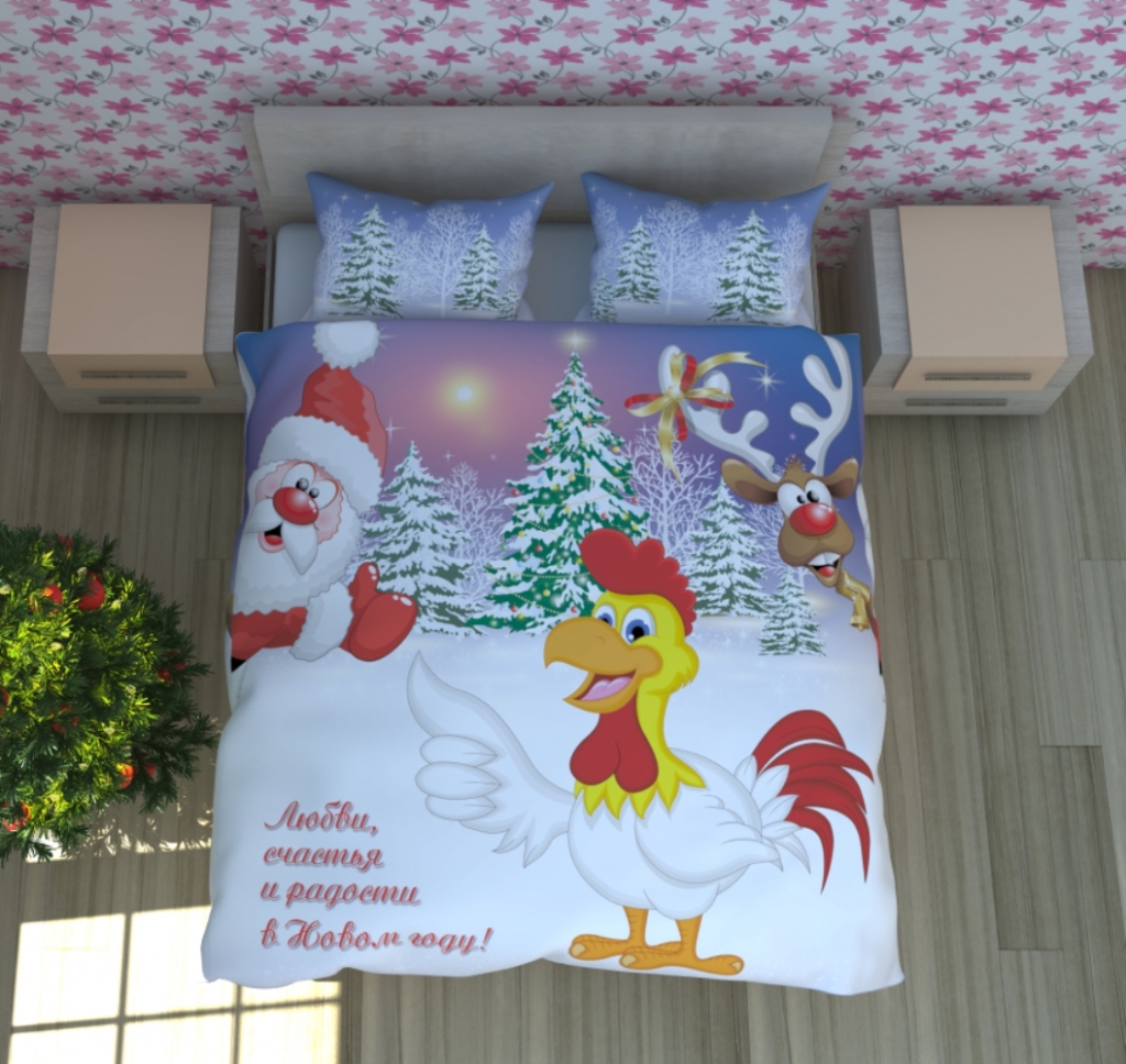 Креативное постельное белье Петух, Олень и Дед Мороз