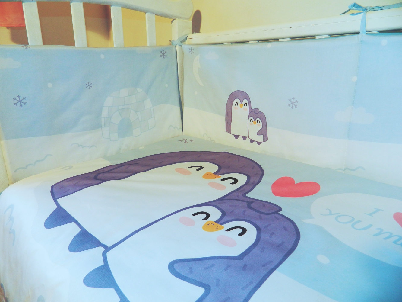 Развивающее постельное белье для новорожденных Пингвины
